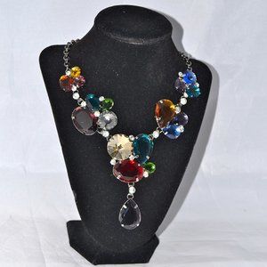 Delicate Crystal Rainbow Flower Drop Necklace